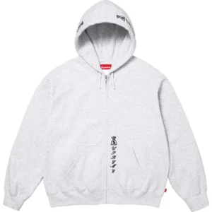 Supreme God Over Money Ash Grey Zip Up Hooded Sweatshirt