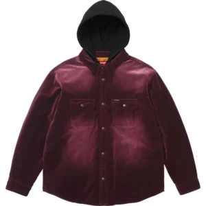 Supreme Plum Quilted Lined Hooded Velvet Snap Shirt