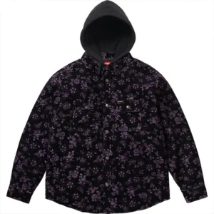 Supreme Quilted Lined Hooded Velvet Snap Shirt