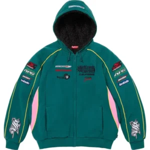 Supreme Racing Lined Green Zip Up Hooded Sweatshirt