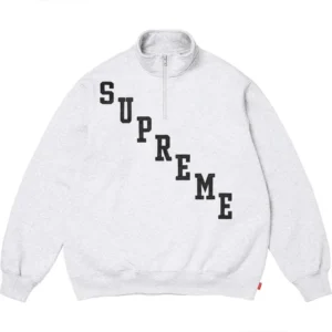 Supreme Slant Appliqué White Half Zip Pullover