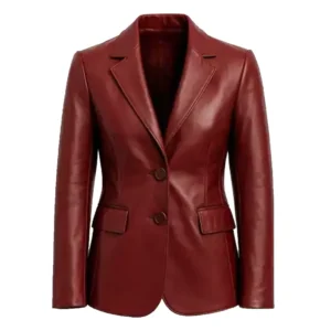 Women’s Burgundy Maroon Lambskin Leather Blazer