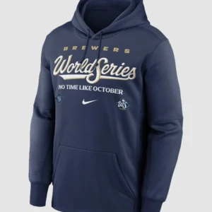Areena Design <ul> <li><strong>Material: Polyester Fleece Fabric  </strong></li> <li>Collar: Hooded</li> <li>Front: Pullover Style</li> <li>Cuffs: Rib-Knitted</li> <li><strong>Color: Navy</strong></li> </ul> Brewers World Series Hoodie <ul> <li><strong>Material: Polyester Fleece Fabric  </strong></li> <li>Collar: Hooded</li> <li>Front: Pullover Style</li> <li>Cuffs: Rib-Knitted</li> <li><strong>Color: Navy</strong></li> </ul>