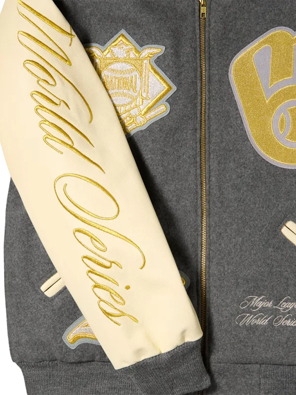2026-World-Series-Champions-Milwaukee-Brewers-Destroyer-Baseball-Jacket Brewers World Series Champions Destroyer Baseball Jacket <ul> <li>Material: Wool with Leather Sleeves</li> <li>Collar: Rib-Knitted Collar</li> <li>Cuffs: Rib-Knitted Cuffs</li> <li>Closure: Buttoned Closure</li> <li>Color: Gray & Cream</li> </ul>
