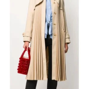 Areena Design <strong>Product Specification</strong> <ul> <li>Material: Cotton Material</li> <li>Internal: Soft Viscose Fabric Lining</li> <li>Collar: Shirt Style Collar with Shoulder Loops</li> <li>Sleeves: Long Buttoned Strap Sleeves</li> <li>Cuffs: Open Hem Cuffs</li> <li>Pockets: Two Waist Pockets Outside, Two Pockets Inside</li> <li>Closure: Front Open with a Buttoned Closure</li> <li>Color: Beige</li> <li>Women’s Beige Pleated Design Trench Coat</li> </ul> Only Murders in the Building S04 Selena Gomez Pleated Coat <strong>Product Specification</strong> <ul> <li>Material: Cotton Material</li> <li>Internal: Soft Viscose Fabric Lining</li> <li>Collar: Shirt Style Collar with Shoulder Loops</li> <li>Sleeves: Long Buttoned Strap Sleeves</li> <li>Cuffs: Open Hem Cuffs</li> <li>Pockets: Two Waist Pockets Outside, Two Pockets Inside</li> <li>Closure: Front Open with a Buttoned Closure</li> <li>Color: Beige</li> <li>Women’s Beige Pleated Design Trench Coat</li> </ul>