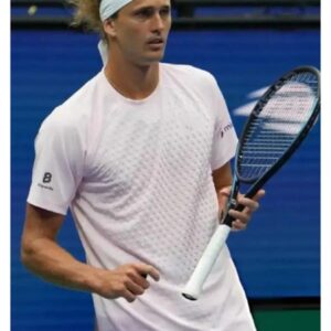 Areena Design <strong>Product Specifications:</strong> <ul> <li>Material: Polyester</li> <li>Collar: Round Neck</li> <li>Sleeves: Short Sleeves</li> <li>Hem: Straight Athletic Hem</li> <li>Closure: Pullover</li> <li>Color: Pale Pink</li> </ul> Alexander Zverev 2026 US Open Day 5 T-Shirt <strong>Product Specifications:</strong> <ul> <li>Material: Polyester</li> <li>Collar: Round Neck</li> <li>Sleeves: Short Sleeves</li> <li>Hem: Straight Athletic Hem</li> <li>Closure: Pullover</li> <li>Color: Pale Pink</li> </ul>