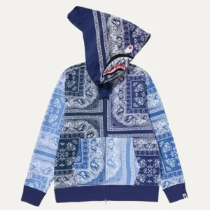 BAPE Paisley Pattern Shark Blue Full Zip Hoodie