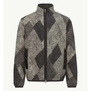 Diamond Pattern Wool Blend Zip-Up Cardigan