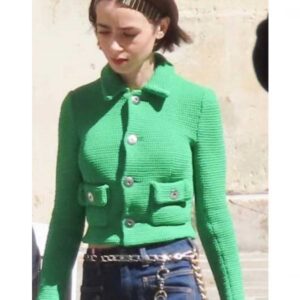 Areena Design <h2> Product Specifications</h2> <div class="product-specifications"> <ul> <li><strong>Inspiration:</strong> Emily Cooper / Lily Collins (<em>Emily In Paris</em>)</li> <li><strong>Outer Material:</strong> Premium Quality Crochet Fabric</li> <li><strong>Inner Lining:</strong> Soft Viscose Lining for Maximum Comfort</li> <li><strong>Front Closure:</strong> Classic Button Closure</li> <li><strong>Collar Style:</strong> Elegant Shirt / Turn-Down Collar</li> <li><strong>Sleeves:</strong> Full-Length Sleeves</li> <li><strong>Cuffs:</strong> Sleek Open Hem / Rounded Cuffs</li> <li><strong>Pockets:</strong> Two Exterior Waist Pockets</li> <li><strong>Color:</strong> Vibrant Emerald Green</li> <li><strong>Gender:</strong> Women</li> </ul> </div> Emily In Paris S06 Lily Collins Green Crochet Jacket <h2> Product Specifications</h2> <div class="product-specifications"> <ul> <li><strong>Inspiration:</strong> Emily Cooper / Lily Collins (<em>Emily In Paris</em>)</li> <li><strong>Outer Material:</strong> Premium Quality Crochet Fabric</li> <li><strong>Inner Lining:</strong> Soft Viscose Lining for Maximum Comfort</li> <li><strong>Front Closure:</strong> Classic Button Closure</li> <li><strong>Collar Style:</strong> Elegant Shirt / Turn-Down Collar</li> <li><strong>Sleeves:</strong> Full-Length Sleeves</li> <li><strong>Cuffs:</strong> Sleek Open Hem / Rounded Cuffs</li> <li><strong>Pockets:</strong> Two Exterior Waist Pockets</li> <li><strong>Color:</strong> Vibrant Emerald Green</li> <li><strong>Gender:</strong> Women</li> </ul> </div>