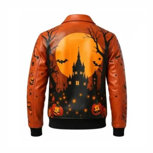 Areena Design <p>Shop the Halloween Haunted Castle Leather Jacket in Orange Leather, made for comfortable everyday wear, easy layering, game days, travel, weekends, gifting, Halloween Haunted Castle Leather Jacket