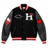 Areena Design <p>Shop the Hailey Bieber Coachella Black Bomber Jacket in Black Leather, made for comfortable everyday wear, easy layering, game days, travel, weekends, giftin Hello Kitty Apples H Black Varsity Jacket