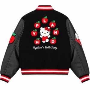 Areena Design <p>Shop the Hello Kitty Apples H Black Varsity Jacket in Black Wool, made for comfortable everyday wear, easy layering, game days, travel, weekends, gifting, an Hello Kitty Apples H Black Varsity Jacket