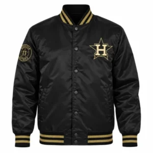 Areena Design <p>Shop the <strong>Houston Astros Black and Gold Varsity Jacket</strong>, crafted from premium satin fabric in a stylish black color. This jacket offers a comfortable fit, durable construction, and a standout look for casual wear, streetwear, fan outfits, and everyday styling.</p><ul><li><strong>Material:</strong> Satin</li><li><strong>Color:</strong> Black</li><li><strong>Style:</strong> Comfortable, versatile, and easy to layer</li></ul> Houston Astros Black and Gold Varsity Jacket