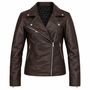 Lesley Manville Brown Leather Jacket