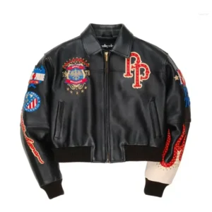 Men’s High-quality PP Authentic Women’s Black Genuine Leather Embroidered Diamond Short Jacket