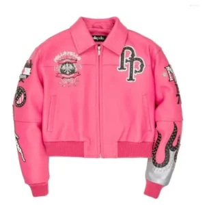 Men’s High-quality PP Authentic Women’s Pink Genuine Leather Embroidered Diamond Short Jacket