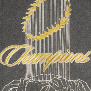 Areena Design <ul> <li>Material: Wool with Leather Sleeves</li> <li>Collar: Rib-Knitted Collar</li> <li>Cuffs: Rib-Knitted Cuffs</li> <li>Closure: Buttoned Closure</li> <li>Color: Gray & Cream</li> </ul> Brewers World Series Champions Destroyer Baseball Jacket <ul> <li>Material: Wool with Leather Sleeves</li> <li>Collar: Rib-Knitted Collar</li> <li>Cuffs: Rib-Knitted Cuffs</li> <li>Closure: Buttoned Closure</li> <li>Color: Gray & Cream</li> </ul>