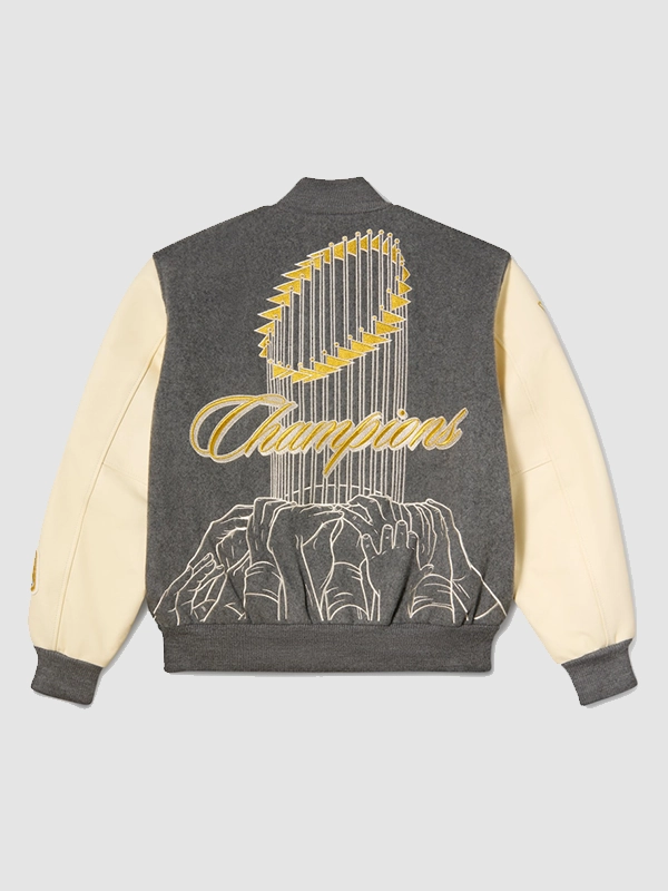 Milwaukee-Brewers-Destroyer-2026-World-Series-Champions-Baseball-Jacket Brewers World Series Champions Destroyer Baseball Jacket <ul> <li>Material: Wool with Leather Sleeves</li> <li>Collar: Rib-Knitted Collar</li> <li>Cuffs: Rib-Knitted Cuffs</li> <li>Closure: Buttoned Closure</li> <li>Color: Gray & Cream</li> </ul>