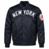 Areena Design <p>Shop the New York Yankees Dugout Yellow Varsity Jacket in Yellow Satin, made for comfortable everyday wear, easy layering, game days, travel, weekends, gifti New York Yankees Dugout Black Varsity Jacket