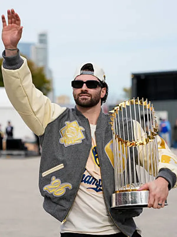 Nike-Brewers-2026-Champions-Destroyer-Baseball-Varsity-Jacket Brewers World Series Champions Destroyer Baseball Jacket <ul> <li>Material: Wool with Leather Sleeves</li> <li>Collar: Rib-Knitted Collar</li> <li>Cuffs: Rib-Knitted Cuffs</li> <li>Closure: Buttoned Closure</li> <li>Color: Gray & Cream</li> </ul>