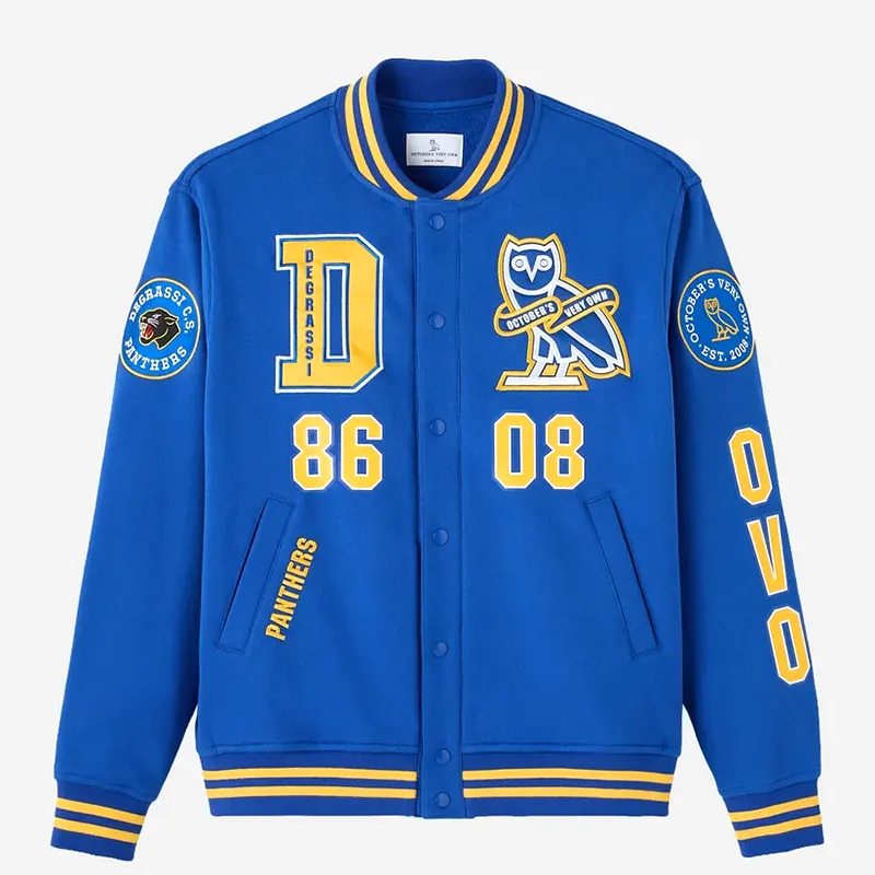 OVO Degrassi Fleece Varsity 6 OVO Degrassi Fleece Varsity <p>Shop the OVO Degrassi Fleece Varsity, a statement varsity jacket inspired by iconic sports culture. With its recognizable team-focused identity, it is ideal for game-day outfits, casual layering, and collectible fanwear. Add this varsity jacket to your wardrobe for a bold blend of athletic heritage and street style.</p>