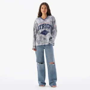 Areena Design <p>Show your team pride in this Gray Polyester top. Soft, versatile, and easy to style, it brings comfortable team spirit to game days, casual weekends, travel, and everyday layering with a polished athletic finish.</p> Off Season x NFL New England Patriots Camo Mesh Long Sleeve V-Neck Top