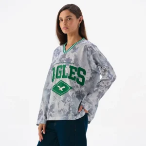 Areena Design <p>Show your team pride in this Gray Polyester top. Soft, versatile, and easy to style, it brings comfortable team spirit to game days, casual weekends, travel, and everyday layering with a polished athletic finish.</p> Off Season x NFL Philadelphia Eagles Camo Mesh Long Sleeve V-Neck Top