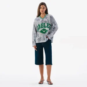 Areena Design <p>Show your team pride in this Gray Polyester top. Soft, versatile, and easy to style, it brings comfortable team spirit to game days, casual weekends, travel, and everyday layering with a polished athletic finish.</p> Off Season x NFL Philadelphia Eagles Camo Mesh Long Sleeve V-Neck Top