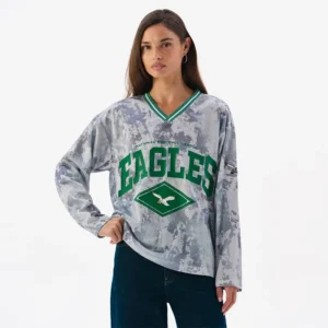 Areena Design <p>Show your team pride in this Gray Polyester top. Soft, versatile, and easy to style, it brings comfortable team spirit to game days, casual weekends, travel, and everyday layering with a polished athletic finish.</p> Off Season x NFL Philadelphia Eagles Camo Mesh Long Sleeve V-Neck Top
