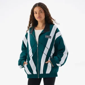 Areena Design <p>Show your team pride in the Midnight Green Polyester Off Season x NFL Philadelphia Eagles Full-Zip Windbreaker Jacket with comfortable everyday style, versatile laye</p> Off Season x NFL Philadelphia Eagles Full-Zip Polyester Windbreaker Jacket