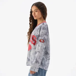 Areena Design <p>Show your team pride in this Gray Polyester top. Soft, versatile, and easy to style, it brings comfortable team spirit to game days, casual weekends, travel, and everyday layering with a polished athletic finish.</p> Off Season x NFL San Francisco 49ers Camo Mesh Long Sleeve V-Neck Top