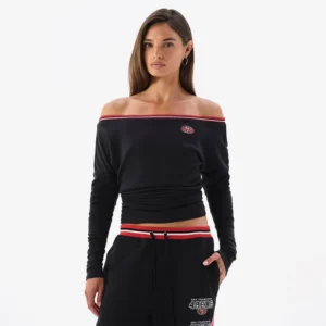 Areena Design <p>Show your team pride in this Black Fleece top. Soft, versatile, and easy to style, it brings comfortable team spirit to game days, casual weekends, travel, and everyday layering with a polished athletic finish.</p> Off Season x NFL San Francisco 49ers Off The Shoulder Long Sleeve Top