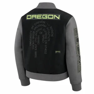 Areena Design <p>Shop the Oregon Ducks Black Varsity Jacket in Black Wool, made for comfortable everyday wear, easy layering, game days, travel, weekends, gifting, and versa Oregon Ducks Black Varsity Jacket