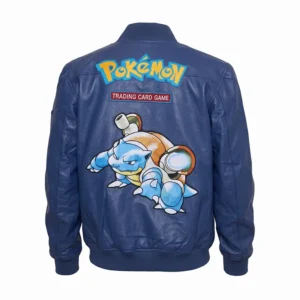 Areena Design <p>Shop the Pokemon Armored Water Turtle Bomber Jacket in Blue Leather, made for comfortable everyday wear, easy layering, game days, travel, weekends, gifting, Pokemon Armored Water Turtle Bomber Jacket