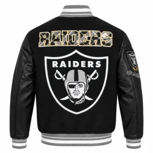 Areena Design <p>Shop the Raiders Prep Black Varsity Jacket in Black Wool, made for comfortable everyday wear, easy layering, game days, travel, weekends, gifting, and versat Raiders Prep Black Varsity Jacket