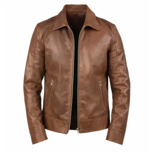 Reeves Men’s Brown Shirt Collar Leather Biker Jacket