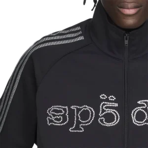 Areena Design <h2>Product Specifications</h2>
<ul>
<li>Official Adidas x SP5DER collaboration piece</li>
<li>Signature shimmering rhinestone logo across chest</li>
<li>Iconic rhinestone 3-stripes detailing down the sleeves</li>
<li>Made from premium 100% recycled polyester fabric</li>
<li>Full-zip front closure with classic stand-up high collar</li>
<li>Sturdy ribbed cuffs and hem for a comfortable athletic fit</li>
</ul> SP5DER Rhinestone Black Track Jacket <h2>Product Specifications</h2>
<ul>
<li>Official Adidas x SP5DER collaboration piece</li>
<li>Signature shimmering rhinestone logo across chest</li>
<li>Iconic rhinestone 3-stripes detailing down the sleeves</li>
<li>Made from premium 100% recycled polyester fabric</li>
<li>Full-zip front closure with classic stand-up high collar</li>
<li>Sturdy ribbed cuffs and hem for a comfortable athletic fit</li>
</ul>