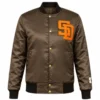 Areena Design <p>Shop the Savannah Steyn Blue Leather Jacket in Blue Cotton, made for comfortable everyday wear, easy layering, game days, travel, weekends, gifting, and ver San Diego Padres Emma Stone Satin Brown Bomber Jacket
