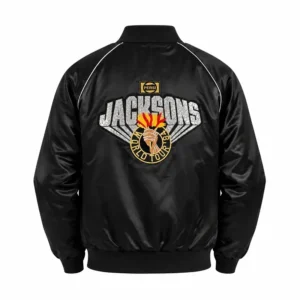 Areena Design <p>Shop the Victory Tour 5 1984 Michael Jackson Bomber Jacket in Black Satin, made for comfortable everyday wear, easy layering, game days, travel, weekends, g Victory Tour 5 1984 Michael Jackson Bomber Jacket