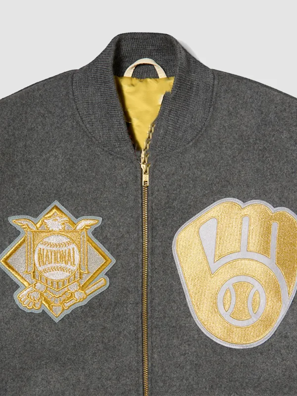 World-Series-Champions-Milwaukee-Brewers-2026-Destroyer-Baseball-Jacket Brewers World Series Champions Destroyer Baseball Jacket <ul> <li>Material: Wool with Leather Sleeves</li> <li>Collar: Rib-Knitted Collar</li> <li>Cuffs: Rib-Knitted Cuffs</li> <li>Closure: Buttoned Closure</li> <li>Color: Gray & Cream</li> </ul>
